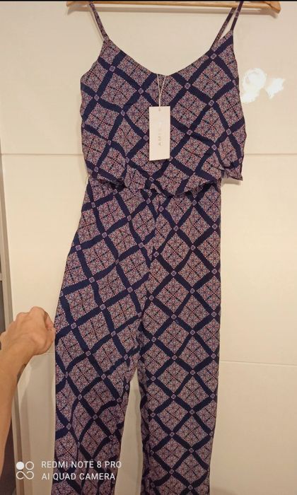 Kombinezon, ramiączka, szerokie nogawki, wzory, 34/36