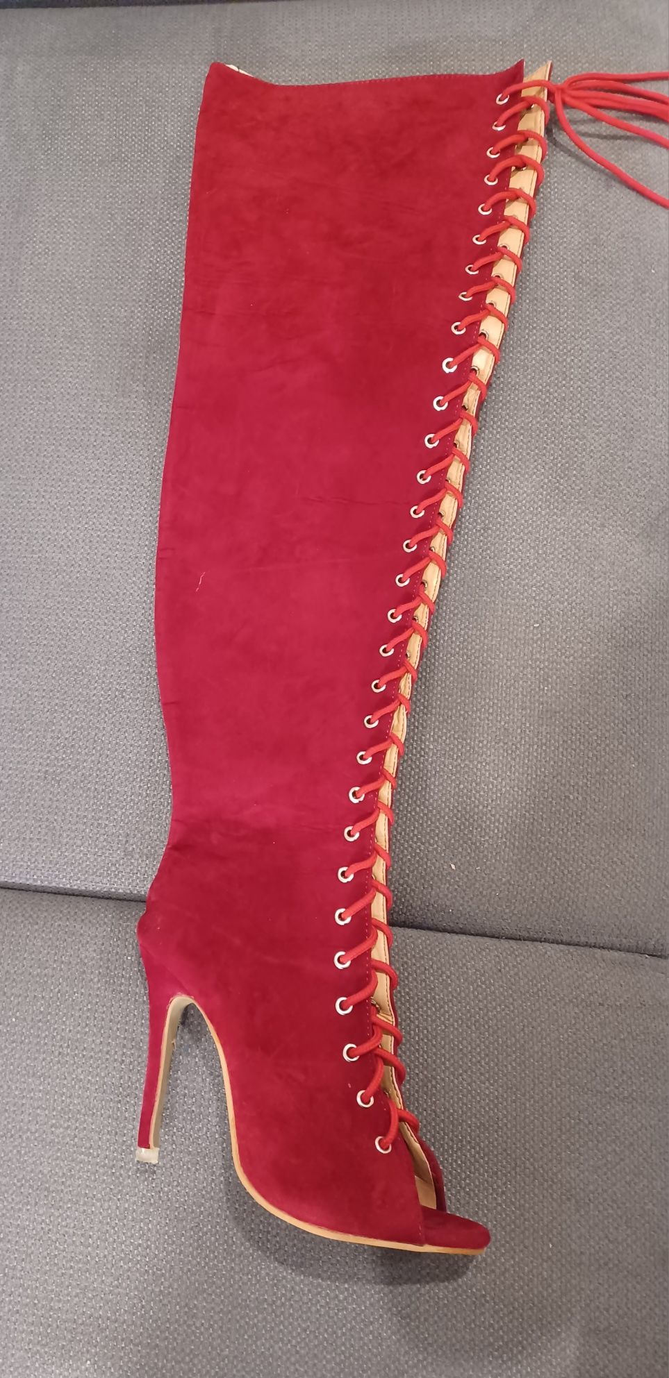 Gladiatorki,rzymianki,długie buty sznurowane peep toe na obcasie