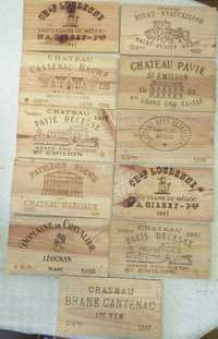 Colecção de madeiras de caixas de vinhos franceses