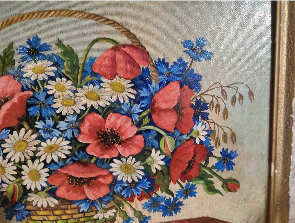 Obraz olej na tekturze,lata 50-60,kwiaty polne