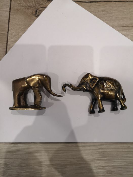 Mosiężne figurki dwa 2 słonie, komplet, mosiądz