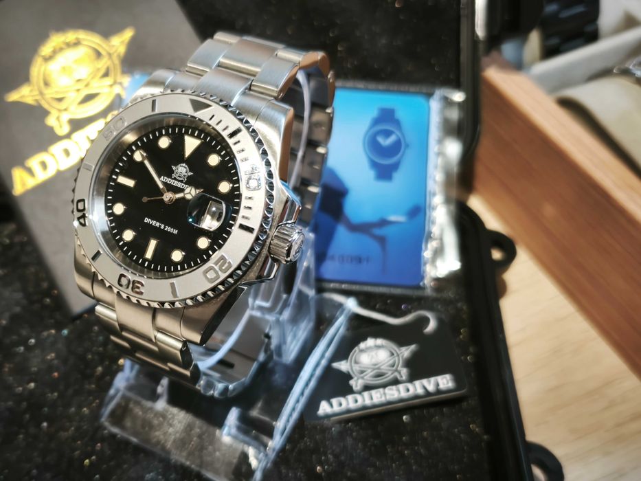 Submariner AddiesDive Homage Rolexa Piękny srebrny stal nierdzewna
