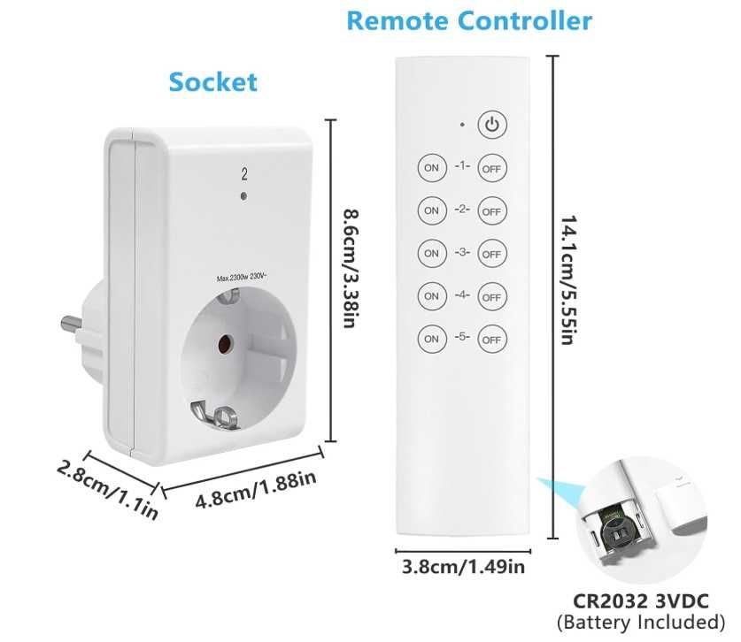 Zestaw 5 gniazdek sterowanych pilotem + 2 piloty 2300W/10A G-Homa