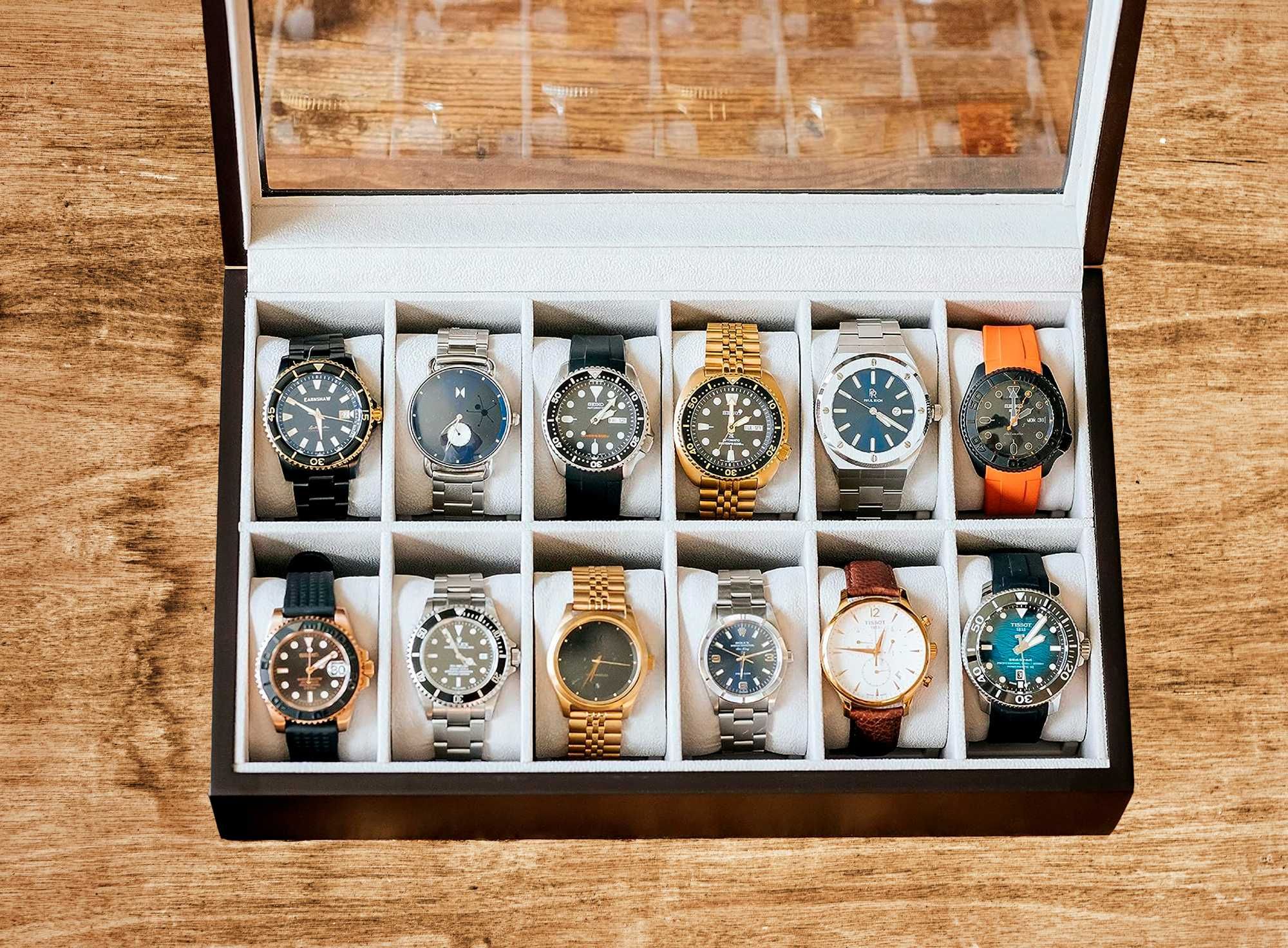 Drewniane etui na zegarki | na 12 zegarków | szkatułka