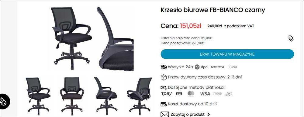 krzesło biurowe obrotowe nowe bez opakowania