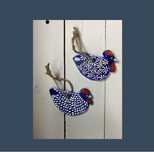Ceramiczne gliniane niebieskie kury vintage boho wielkanoc