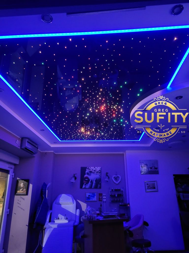 Sufit napinany folia połysk remont gwieździste niebo gk salon łazienka