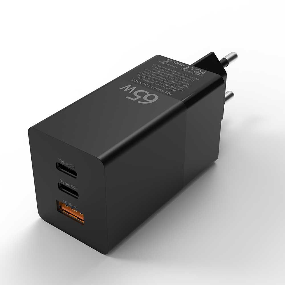 Mini super szybka ładowarka PD 65W 2xUSB-C, 1xUSB