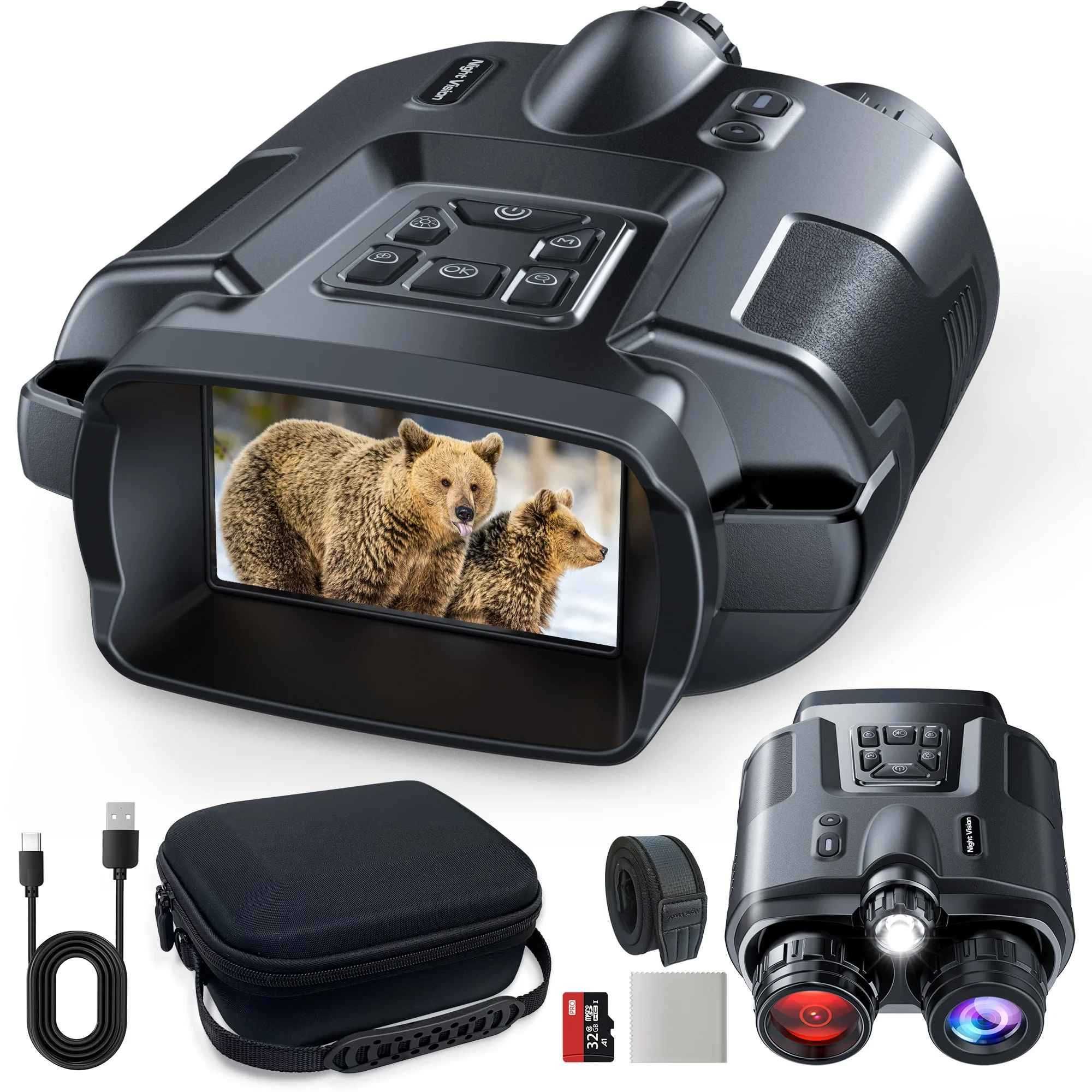 Binóculos de visão noturna 4K com tela, zoom 8x e luz tática,
