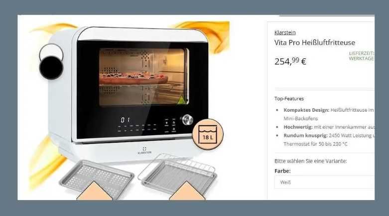 Парова піч/духовка/фритюрниця Klarstein Vita Pro 18 л