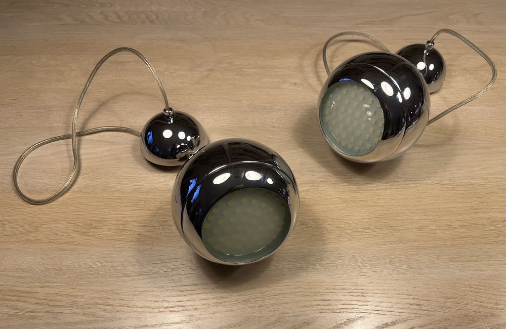 Lampy wieszące - 2x srebrne kulki z żarówkami LED
