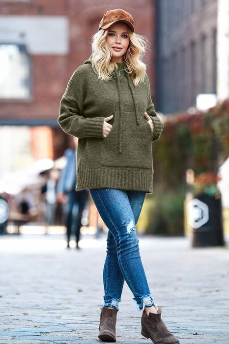 Sweter damski oversize kangurka khaki nowość