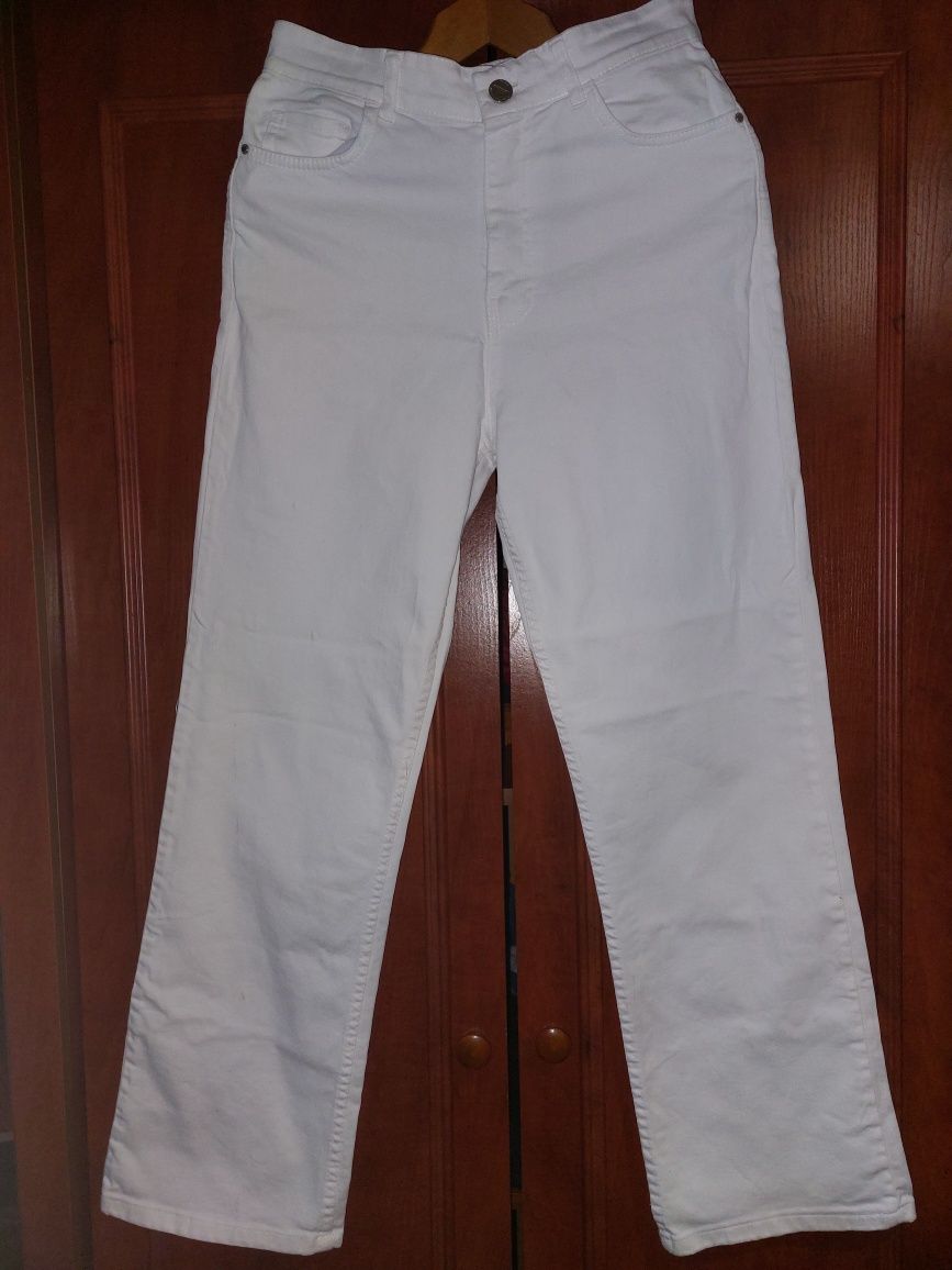 Білі джинси прямі, палаццо висока посадка