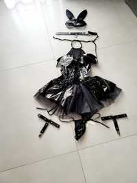 Nowa czarna lateksowa lakierowana krótka sukienka gorsetowa erotyczna