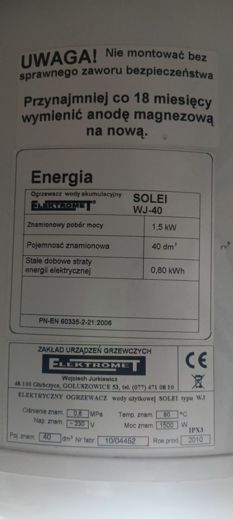 Bojler Solei 40l