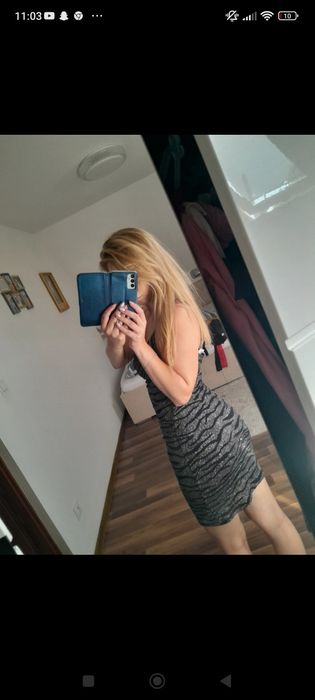 Sukienka sylwestrowa lejący dekolt sexy błyszcząca s xs mini impreza