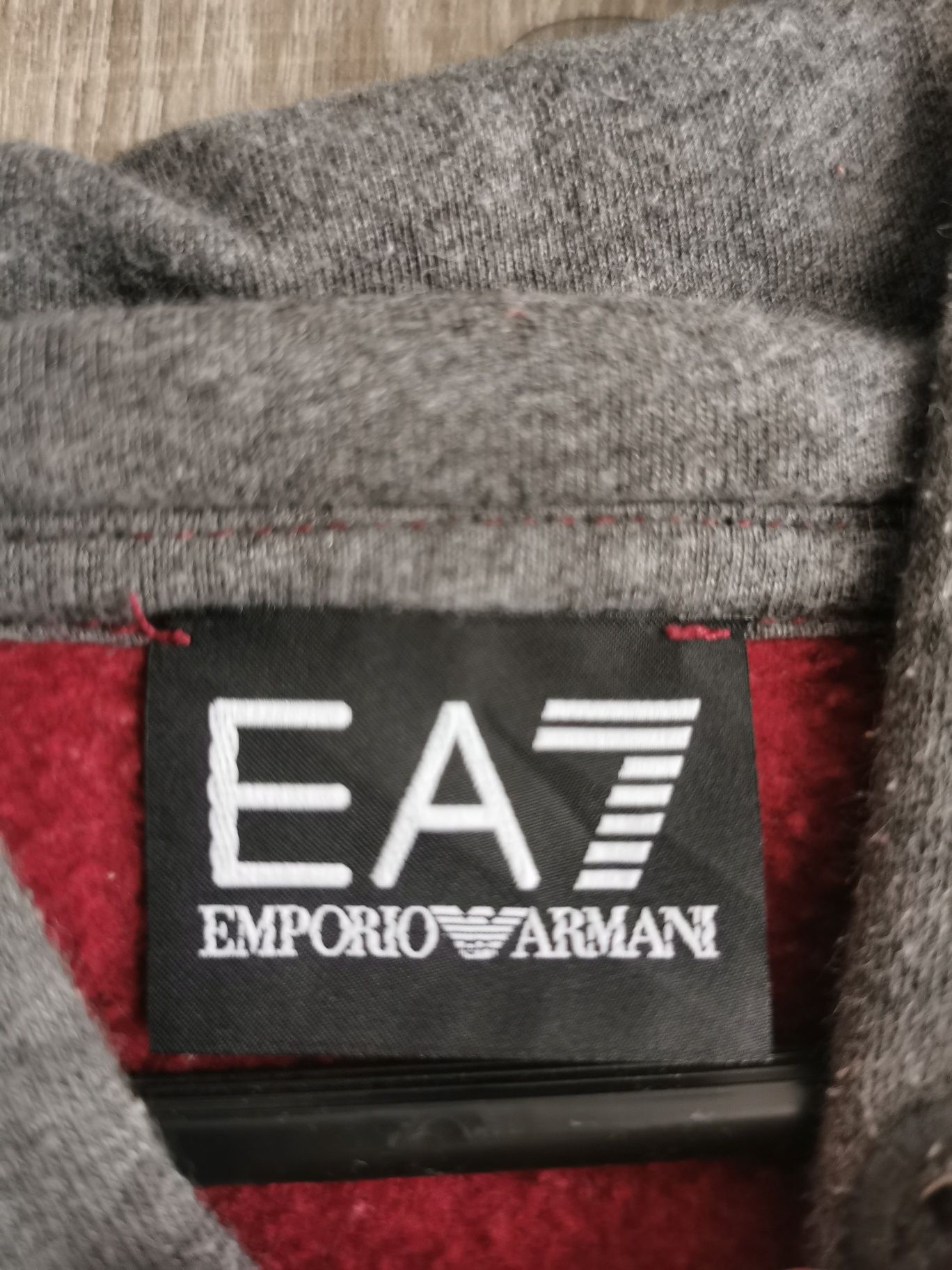 Szaro bordowa męska bluza z kapturem EA7 Emporio Armani M