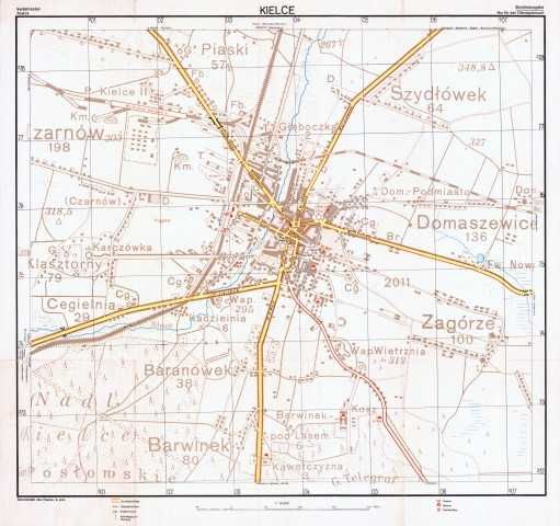Kielce 1939 r.  stara mapa , plan miasta do aranżacji - reprint