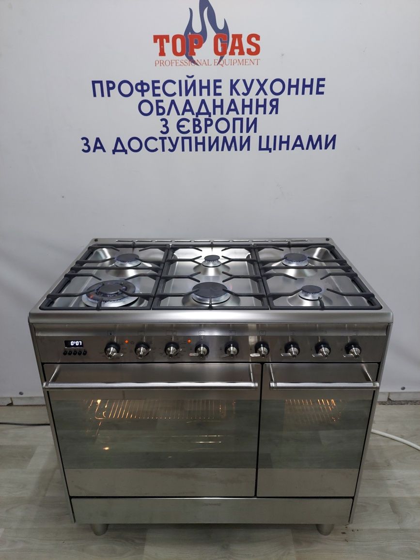 Професійна газова плита Smeg на 2 духовки 90см 6 канфорок