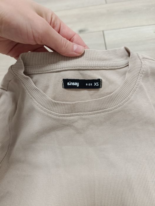 Bluzka damska długi rękaw longsleeve Sinsay XS prążkowana beżowa