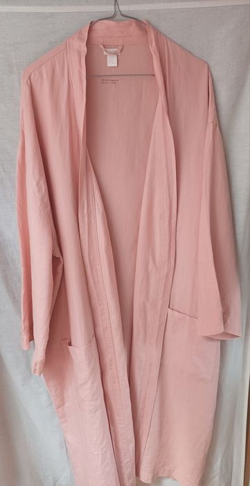 Szlafrok ze 100% lnu  Len H&M rozowy letni L XL