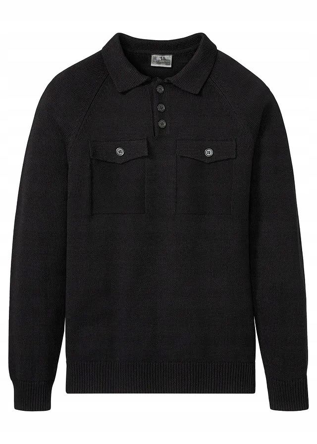 B.P.C sweter czarny męski z kołnierzykiem r.M