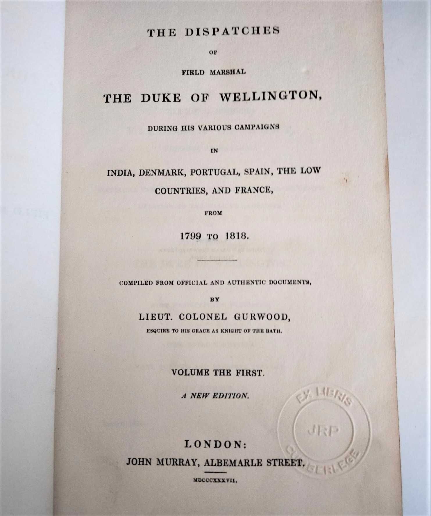 1836 Wellington 12 vol. Despachos de Guerra (Livro raro antigo)