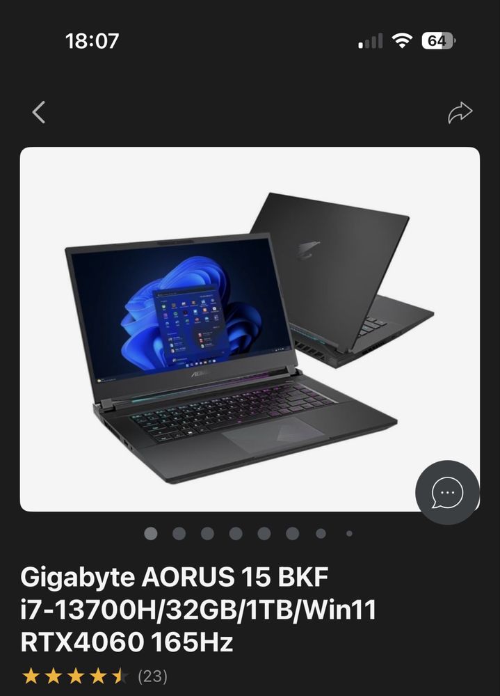 Laptop gamingowy aorus 15 bkf