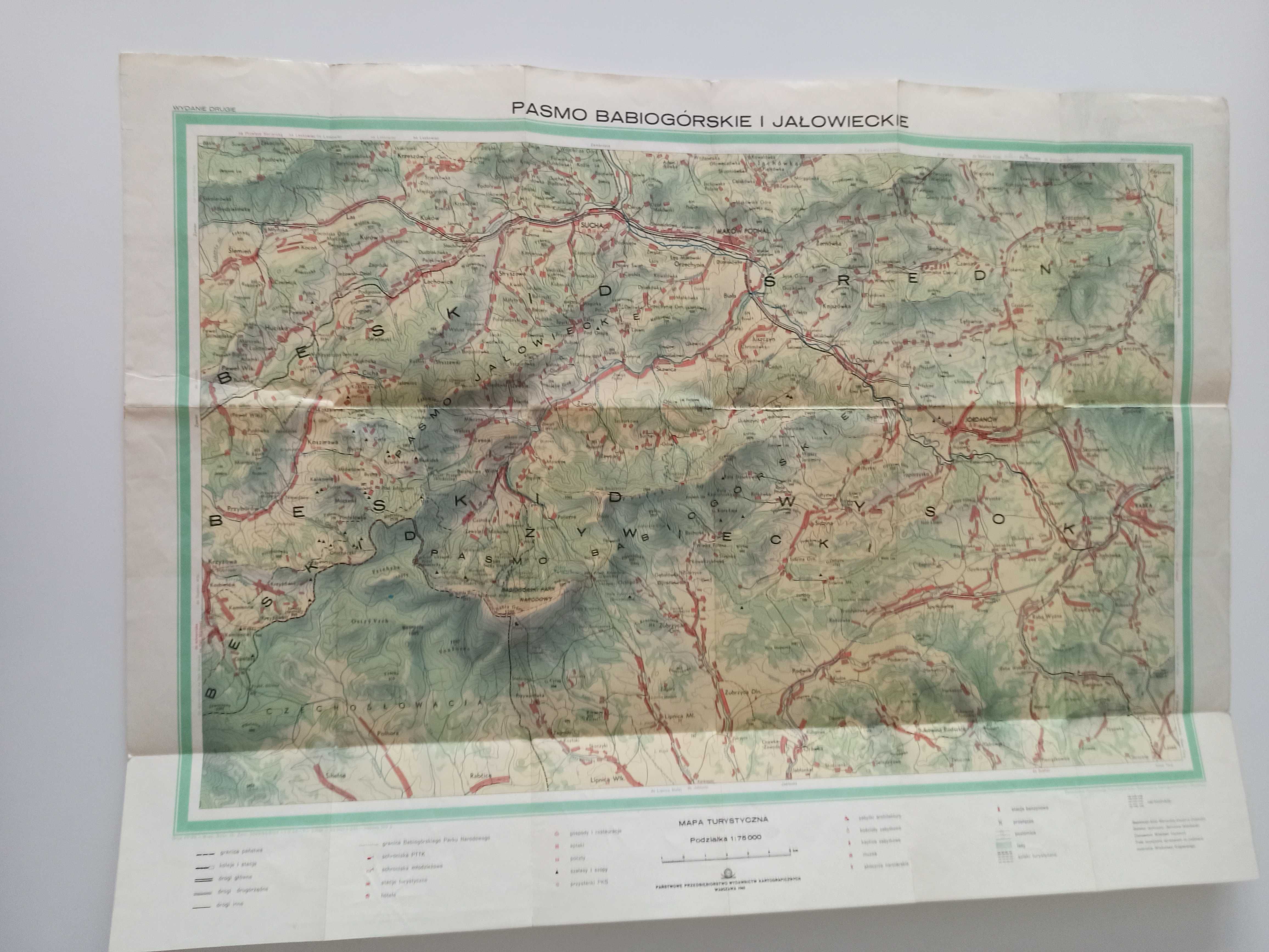 Pasmo babiogórskie i jałowieckie Mapa turystyczna 1965