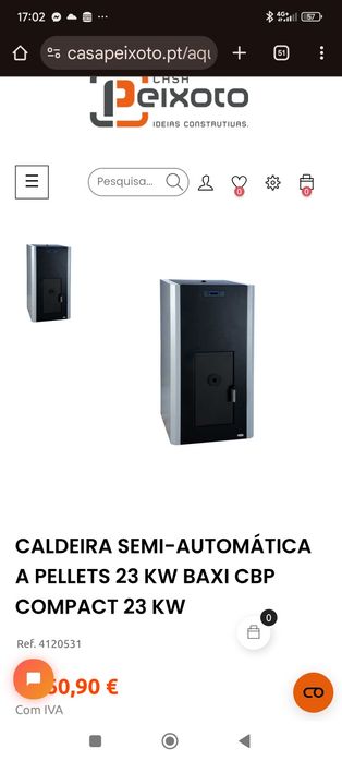 Caldeira Pellets Baxi e tubagem exaustão.