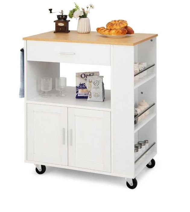 Wyspa kuchenna na kółkach z półką i szafką