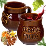Kubek na wino herbatę grzańca kamionkowy z napisem i uchem 250 ml