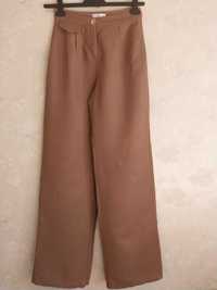 Жіночі напівлляні штани bershka s 44р., льон з віскозою, коричневі