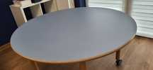 Stół Bambino Blat Flexi okrągły 120 cm solidny, kółka - niebieski