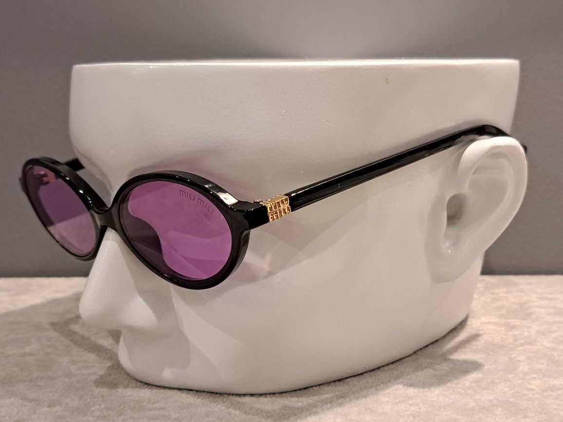 MIU MIU czarne nowe okulary przeciwsłoneczne jajeczka fioletowe