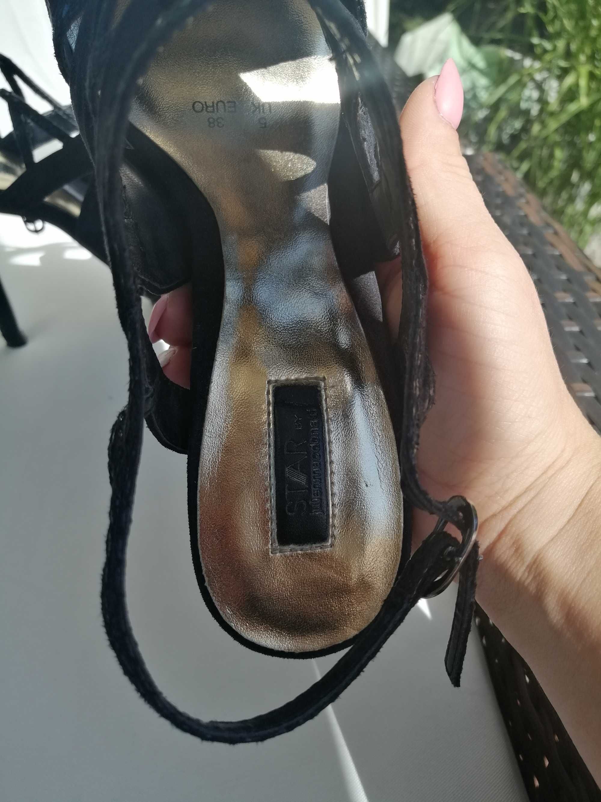 Szpilki sandałki buty na obcasie czarne 38 ażurowe lato eleganckie