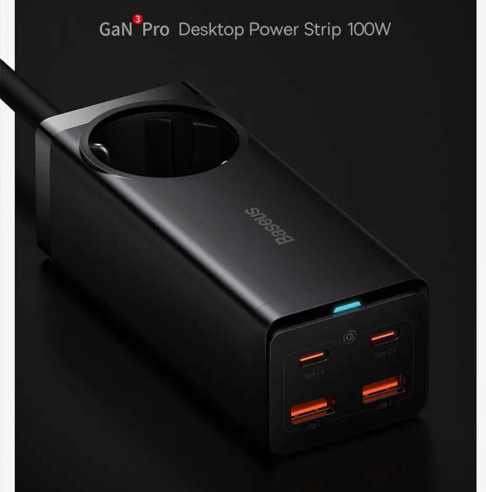 Ładowarka Baseus GaN3 Pro 100W 4x USB i 1x AC gratis kabel 100W USB C