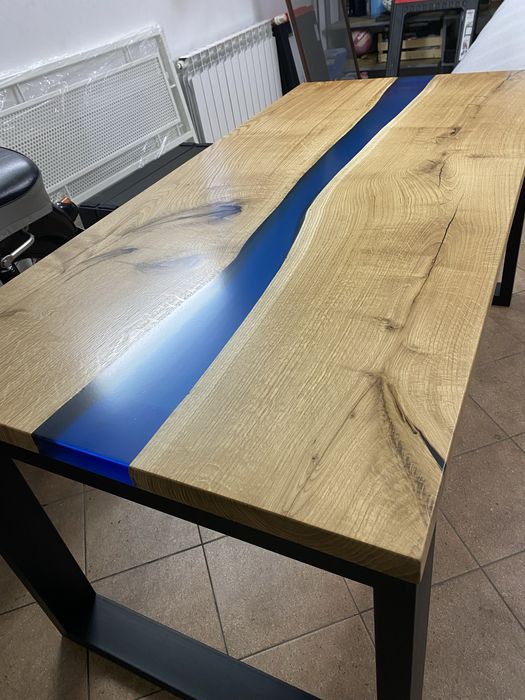Stół  zywica dębowy  metalowy rozkładany dostawki loftowy