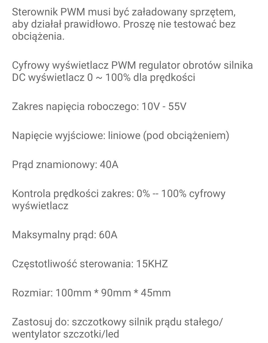 Regulator obrotów silnika DC 40/60A, 10-55V, 3000W  dwukierunkowy