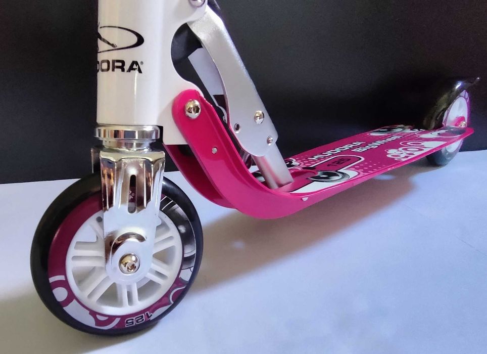 HUDORA, BigWheel 125, hulajnoga dziecięca, aluminiowa, srebrno-różowa
