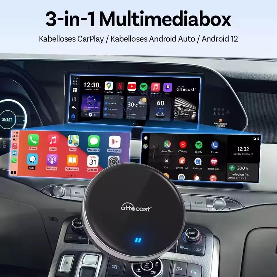 Ottocast P3 Lite авто приставка с Android 12 через CarPlay, YouTube