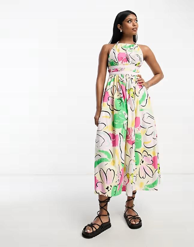 Asos Design 38 M Wzorzysta Sukienka Bawełniana J29020