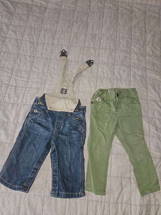2 pary spodni: ogrodniczki H&M rozm. 68 i chinosy Next rozm. 86