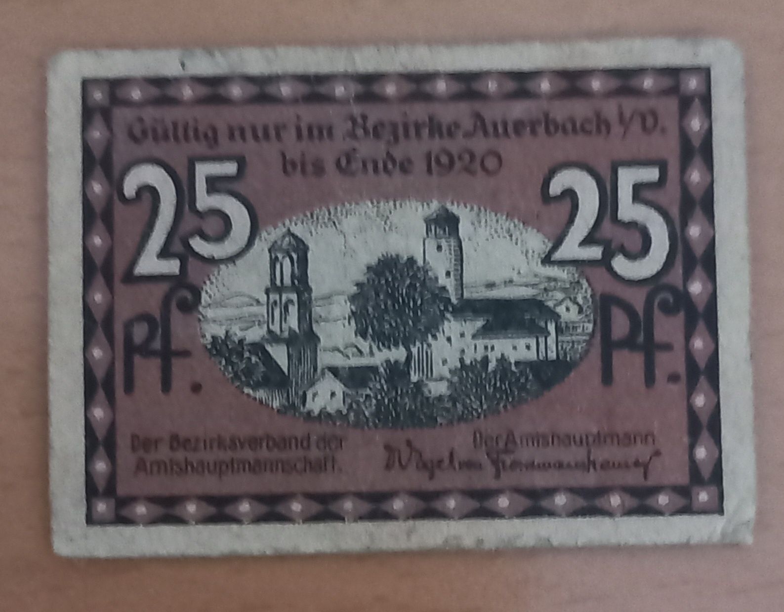 25 pfennig 1920 r. Niemcy Bezirk Auerbach notgeld