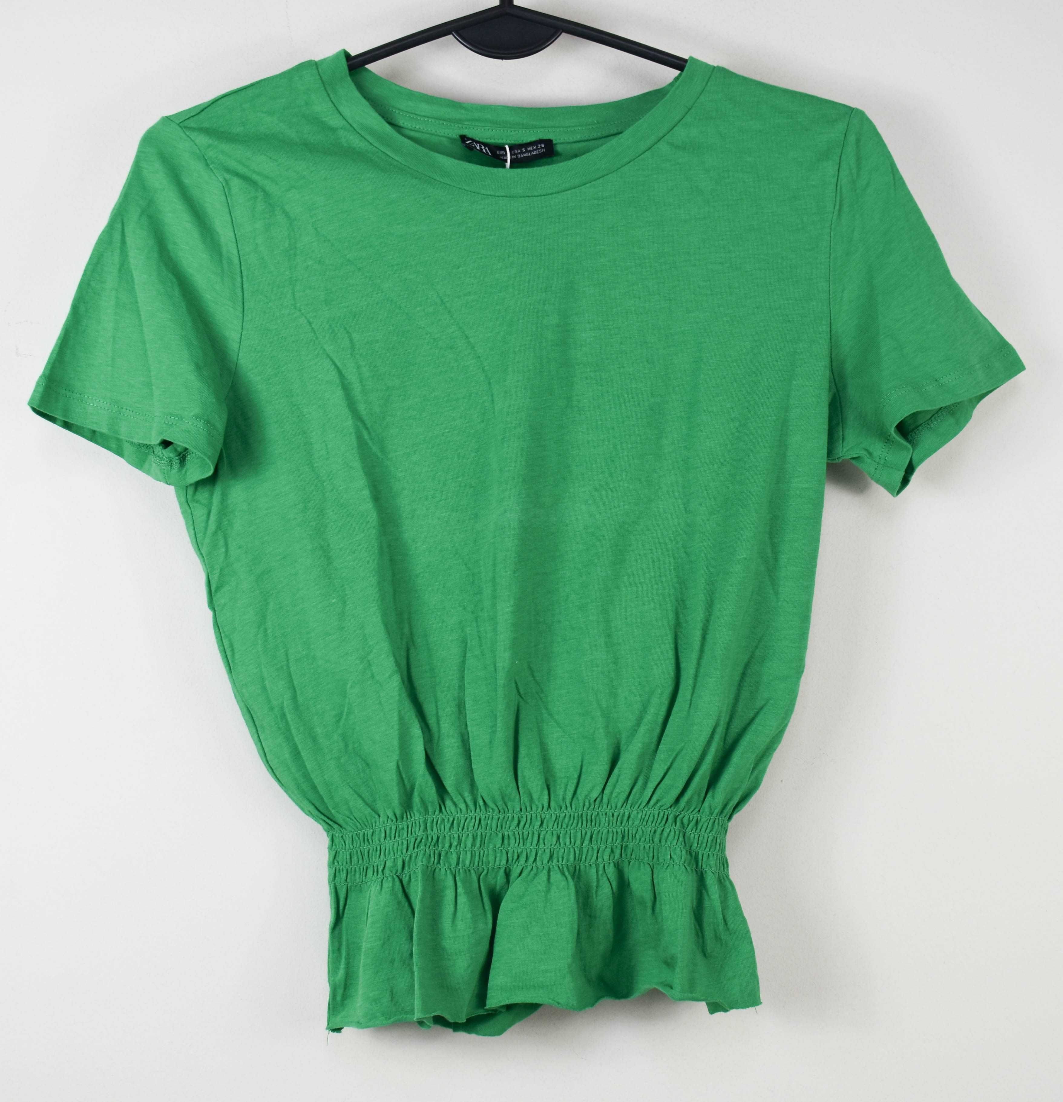 Zara zielony t-shirt marszczenia S
