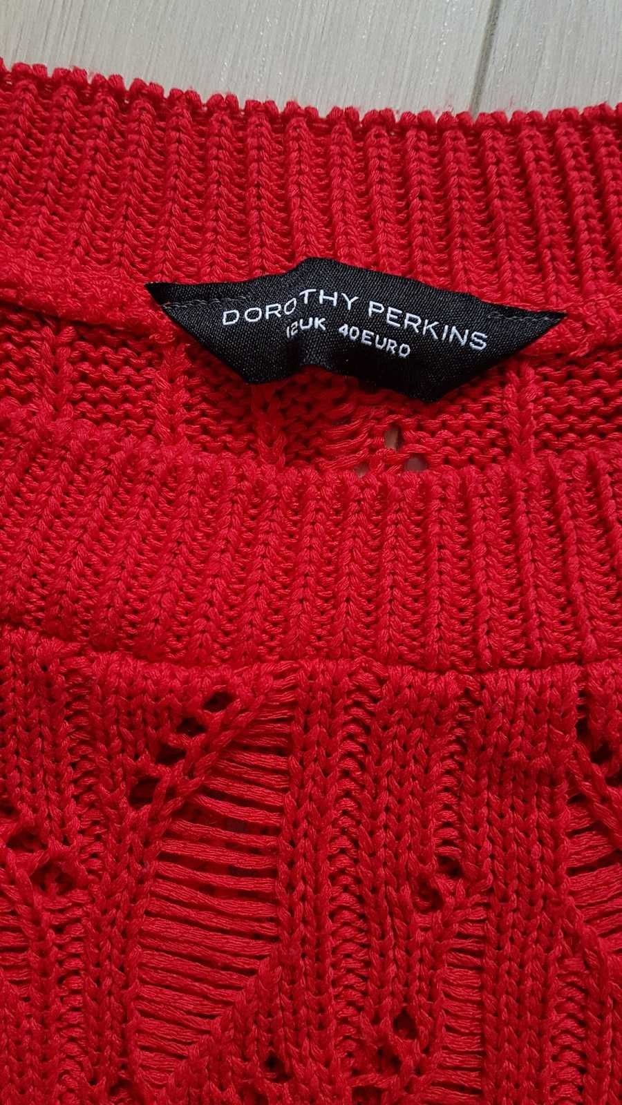 Sweter ażurowy krótki rękaw czerwony Dorothy Perkins M / L