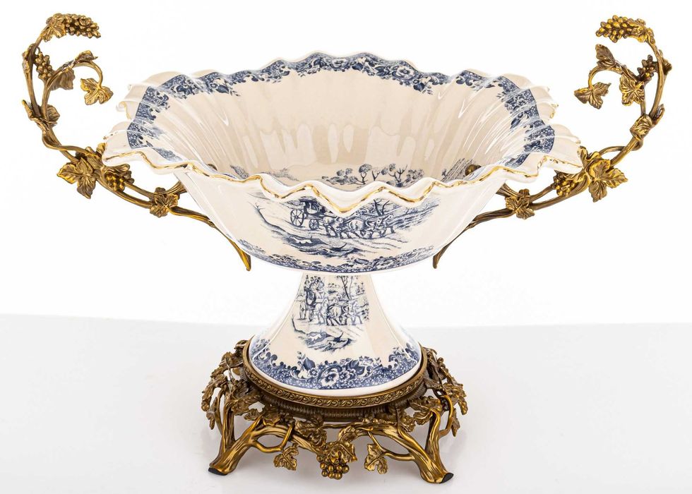 Ceramiczna Duża Patera Dekoracyjna Misa Empire Złota Na Nóżce 182450