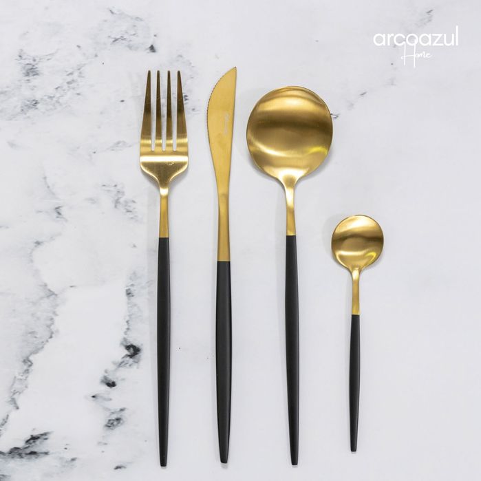 Faqueiro Inox - Branco e dourado e preto e dourado - 24 peças