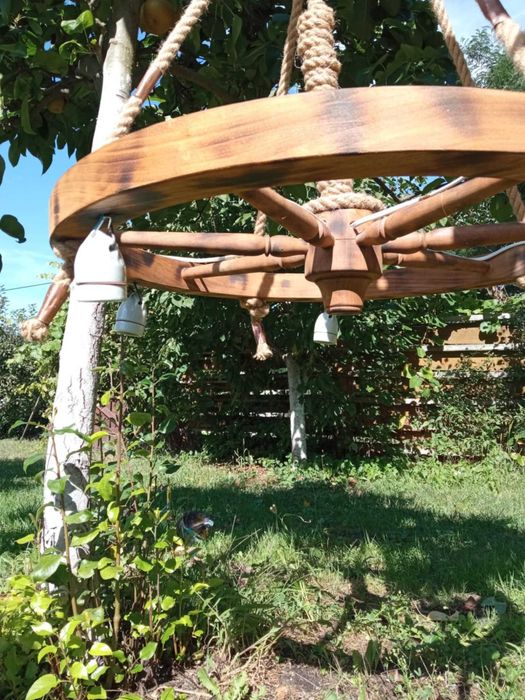 Żyrandol z koła drewnianego z pięcioma punktami świetlnymi