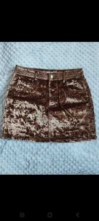 Złota spódniczka mini miniówka krótka spódnica welurowa  miękka 36 S